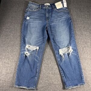 NWT Abercrombie & Fitch Women's Mid Rise Boyfriend Jeans Baggy Distressed 31 12S